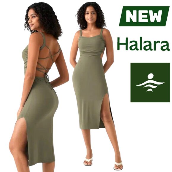 HALARA Dresses & Skirts - NWT Halara Womens Medium Softly Zero Airy Green Ruched Lace Up Bodycon Dress